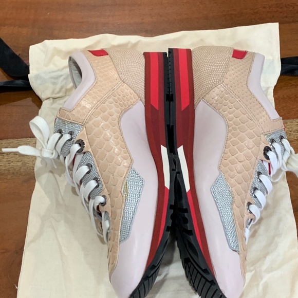 Lanvin Sneakers pink red silver python exotic lambskin lace up 39 us 9 Rose NWT - Picture 9 of 16